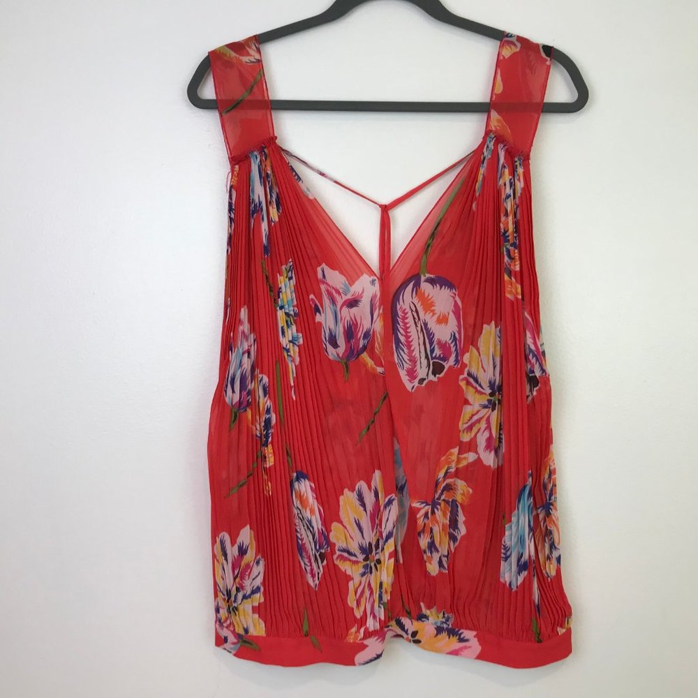 Free people womens tank blouse floral pleated Smal